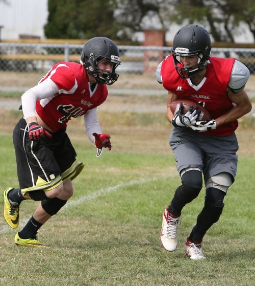 Seniors Lathom Kelley (left) and Ryan Griggs will be called on for big yards and big leadership. (John Fisken photos)