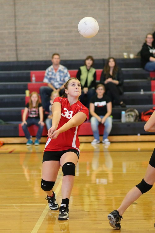 Locked 'n loaded. Megan Behan has eyes only for the volleyball.