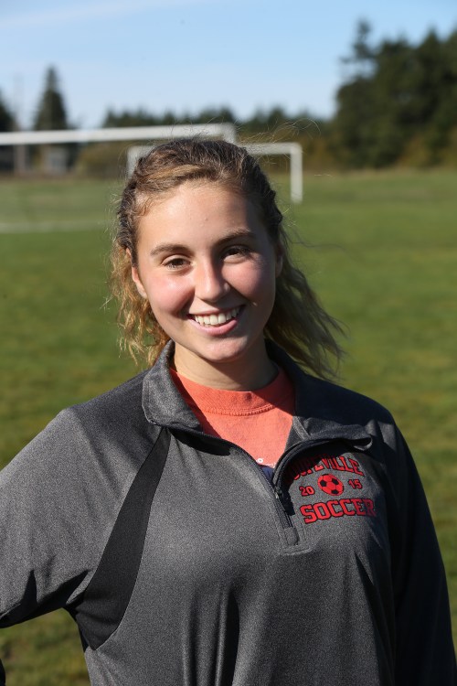 Miss Efficiency. Wolf junior Bree Daigneault has two shots on goal this season and both went in for score. (John Fisken photos)