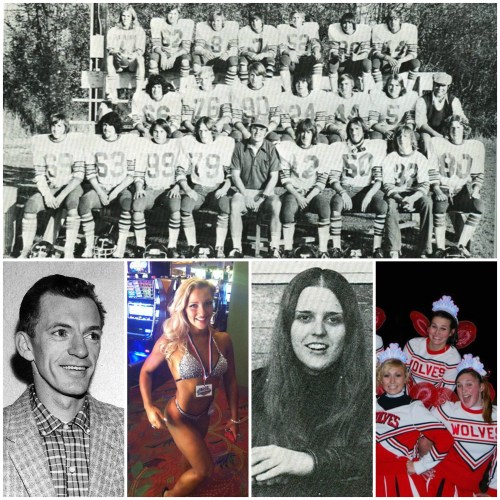 The 1974 CHS football squad is joined by fellow inductees (l to r) Mert Waller, Cavan Simonson, June (Blouin) Mazdra and members of the 2010-2011 Wolf cheer squad.
