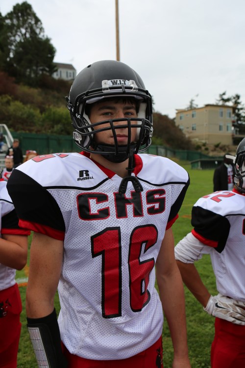 Mitchell Carroll had the biggest hit of the night, flattening Klahowya's QB for a teeth-rattling sack. (John Fisken photo)