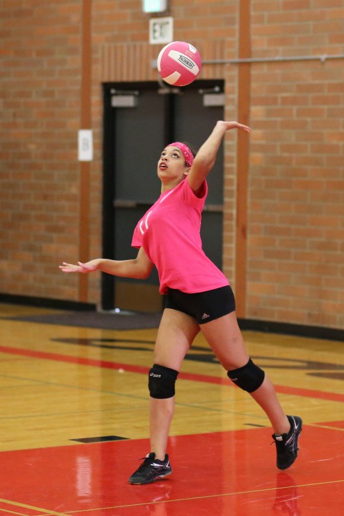 Kameryn St Onge unleashes a serve earlier this season. (John Fisken photos)