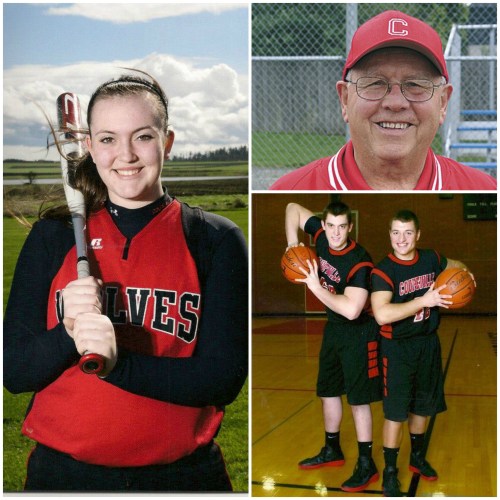 Prairie legend Hailey Hammer and fellow Hall inductees Denny Zylstra (top) and, representing the 2009-2010 CHS boys' hoops squad, Hunter Hammer and Dalton Engle.
