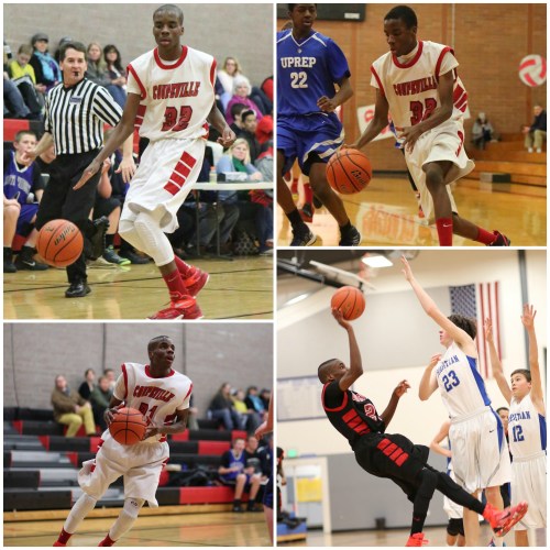 Wolf hoops stars Dante (top) and DeAndre Mitchell, doin' work. (John Fisken photos)