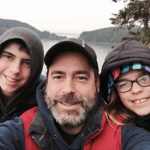 Marc Aparicio (who has since shaved the beard), hanging out with his children.