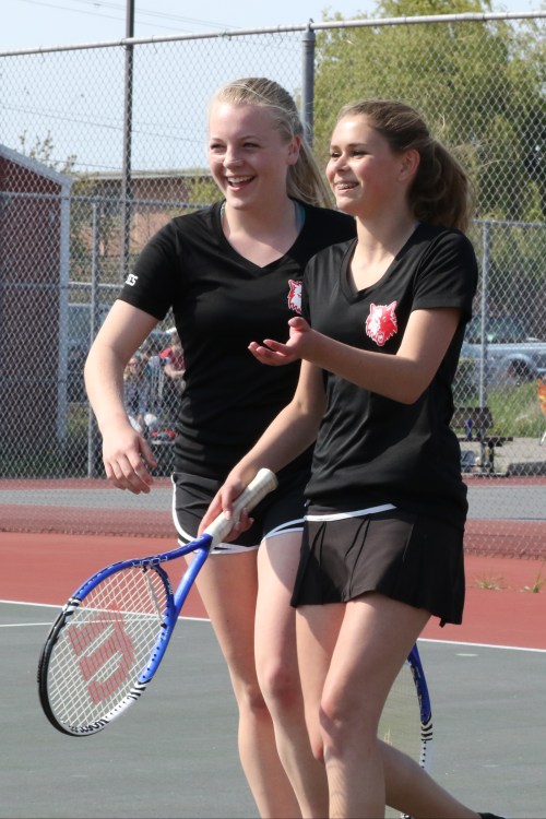 Sophomores Sage Renninger (left) and Payton Aparicio reunite as a doubles duo.