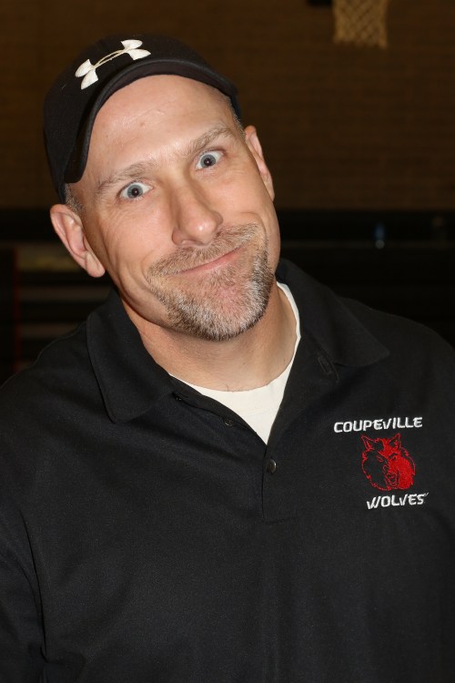 CMS 8th grade basketball coach Bob Martin, displaying a look common to Whidbey Island coaches who have to deal with weather and ferry issues on a regular basis. (John Fisken photo)