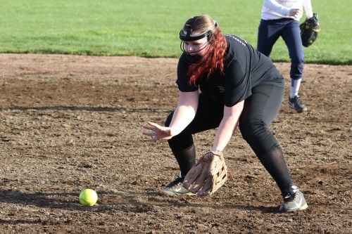 Fellow frosh Veronica Crownover works on fielding during the early days of parctice.