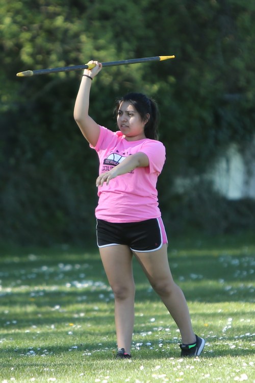 Tomi Herrera set a PR in the javelin Thursday at Kingston. (John Fisken photos)