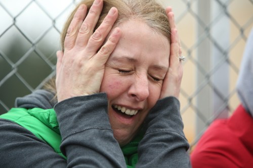 But the ump called him safe, causing Wolf fans like Kathy Bayne to feel the pain.