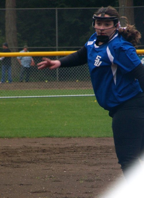 South Whidbey's pitcher, a rival on this day, played all-stars with the Coupeville girls last summer.