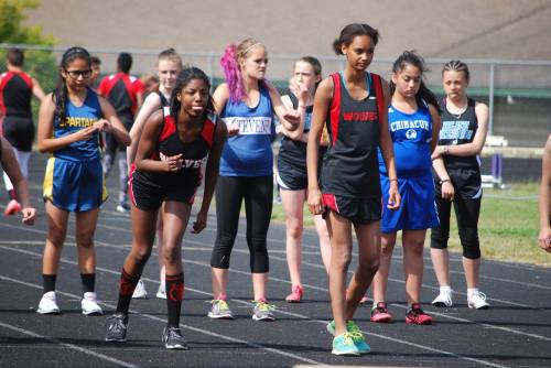 Ja'Tarya Hoskins (left) and Cassidy Moody prepare to dominate in the hurdles.