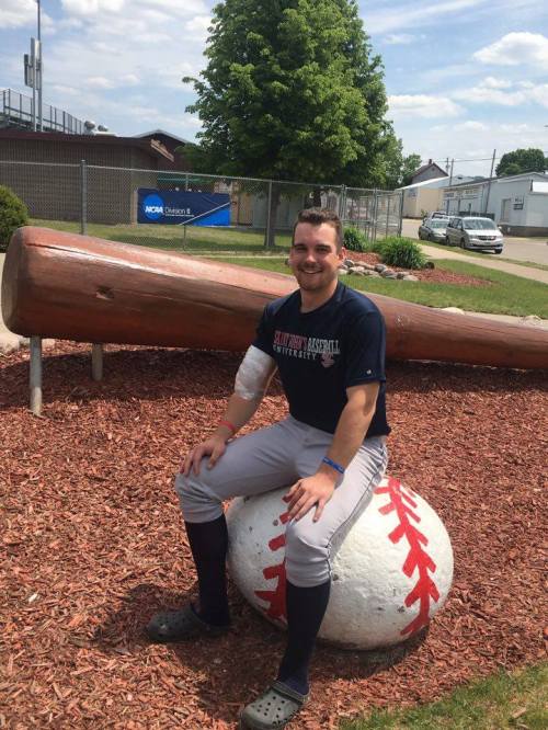 Icing the arm after his first complete game win. (Photo courtesy Ben Etzell)
