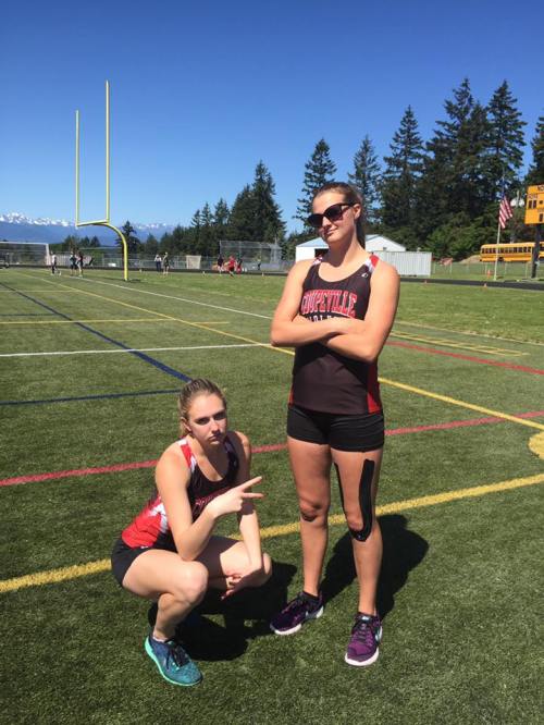 Lauren Grove (left) and Lindsey Roberts are half of the fastest 4 x 2 girls team in 1A this season. (Sherry Roberts photo)