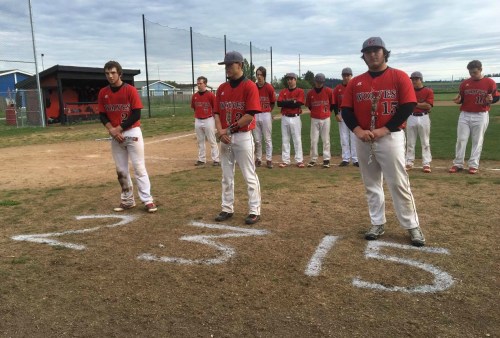 Payne is joined by fellow seniors CJ Smith (middle) and Brenden Gilbert during festivities.