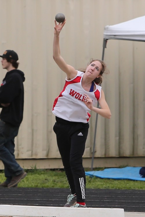 Emma Smith, seen here earlier this season, shattered her PR in the shot put Monday. (John Fisken photo)