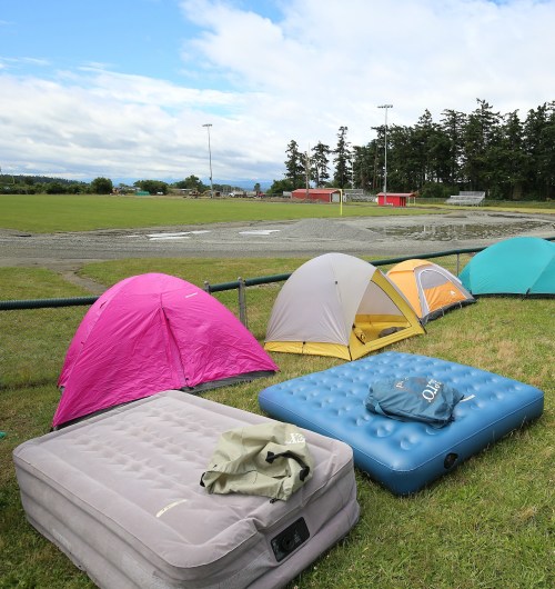 Tents, tents and more tents (plus some blow-up beds) camp out in front of what will soon be a brand-new CHS track. (John Fisken photos)