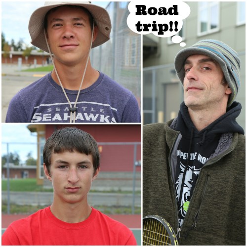Wolf netters William Nelson (top, left) and Joey Lippo will hitch a ride to Tacoma Tuesday with coach Ken Stange. (John Fisken photos)