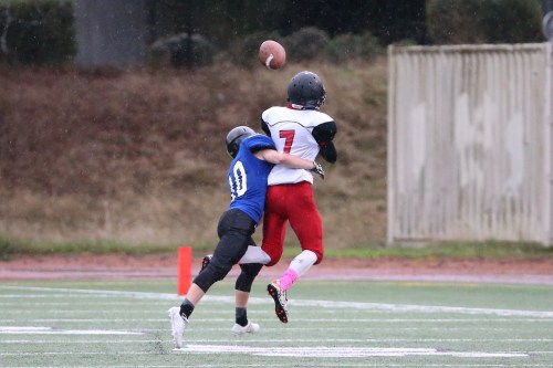 The ball is jarred skyward.