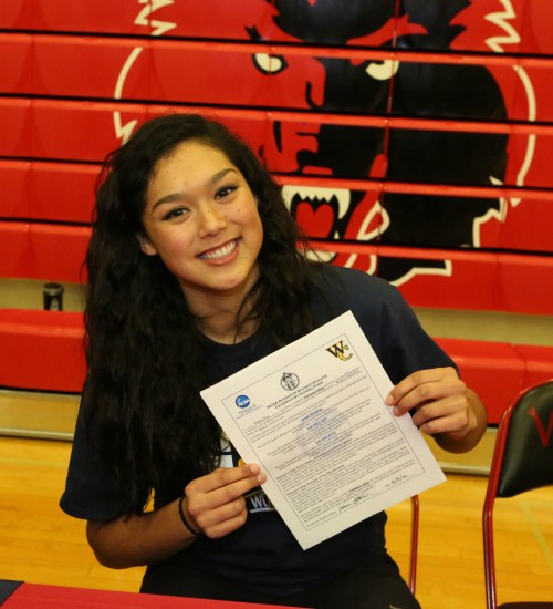 Makana Stone, seen here on signing day, lit up the joint during her first college basketball game. (Sylvia Hurlburt photo)
