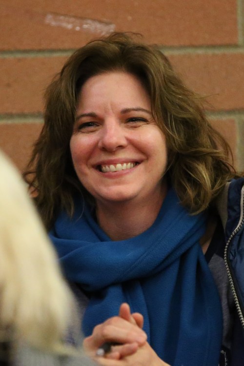 Coupeville Booster Club bigwig Robyn Myers requests your presence in the CHS gym Saturday. (John Fisken photo)