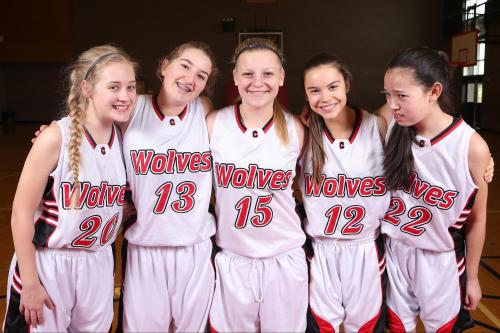 Fab frosh (l to r) Emma Mathusek, Tia Wurzrainer, Avalon Renninger, Maya Toomey-Stout and Scout Smith spend some quality time together.