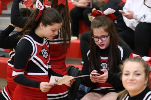 Natasha Estes (left) and Claire Mietus have a deep discussion about the program.