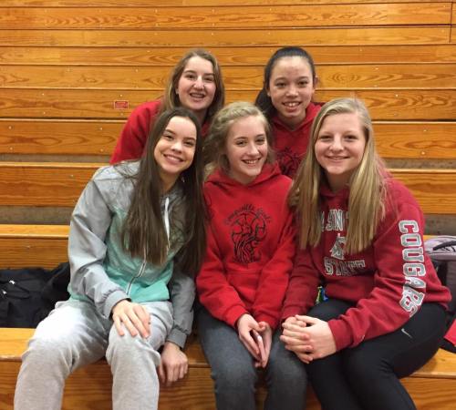 The Fab Five Frosh are (back, l to r) Tia Wurzrainer, Scout Smith and (front) Maya Toomey-Stout, Emma Mathusek and Avalon Renninger. 